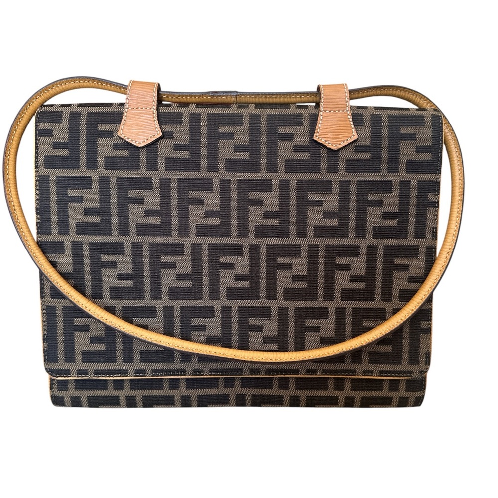 FENDI ZUCCA Monogram Canvas Shoulder/hand Bag in Brown and Tan
